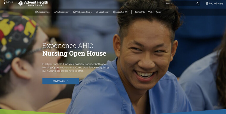 Screenshot of AdventHealth's homepage.