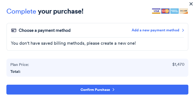 Screenshot of confirm purchase
