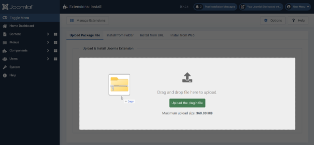 Screenshot of upload plugin
